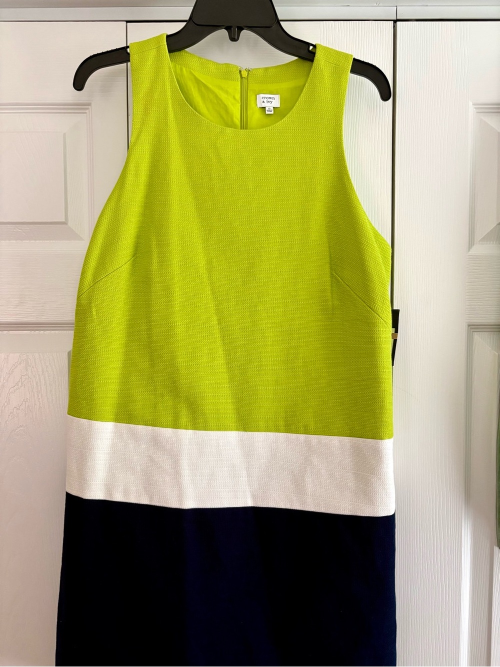 crown & ivy Lime Green, White & Navy Colorblock Sleeveless Dress